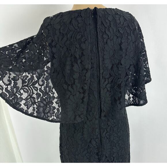NWT Ralph Lauren LRL Size 14 Black Lace Overlay Capelet Midi Dress Cape Sheath - Picture 6 of 14